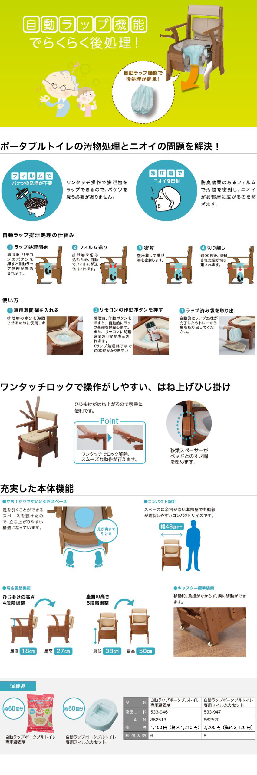 家具調トイレセレクトR自動ラップはねあげ ｜ 【安寿】の介護用品 