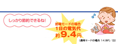 しっかり節約できるね! 節約モードの場合1日の電気代約9.4円